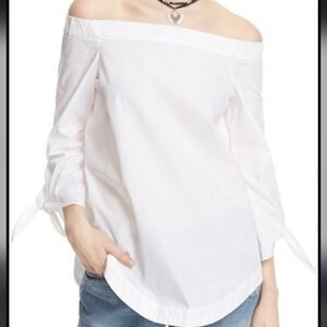 Free People | Off The Shoulder Cotton White Blouse Minimalist Size S